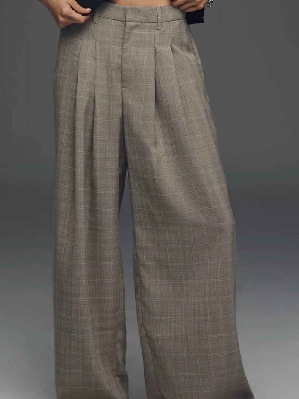 NEW Anthropologie Maeve Avery Wide-leg Trousers Neutral Plaid Medium